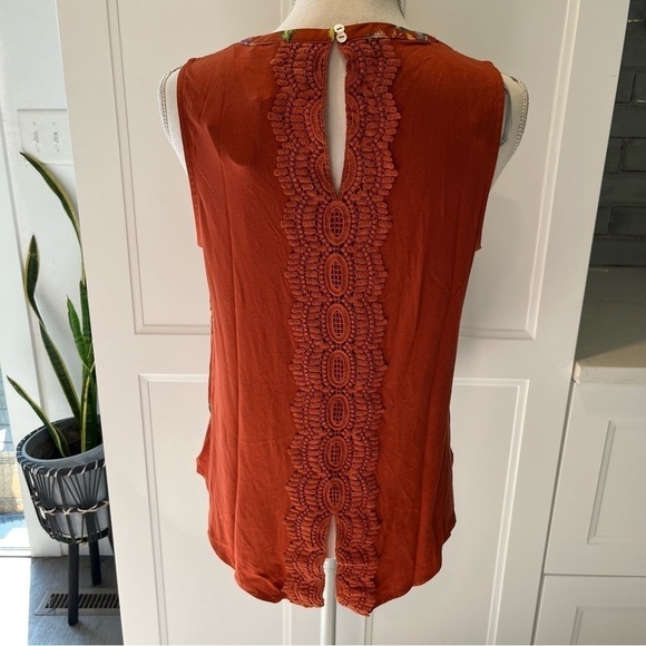 Daniel rainn Burnt Orange Quin Sleeveless Floral Keyhole Top PS - Picture 5 of 12